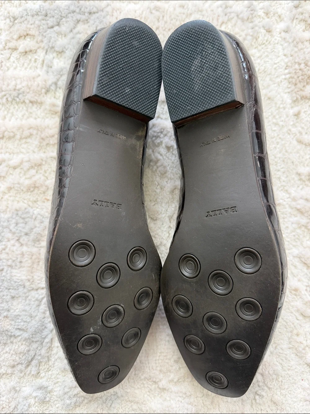 Beautiful Bally worn once  dark brown  Croc-Embossed Leather Loafers- impeccable